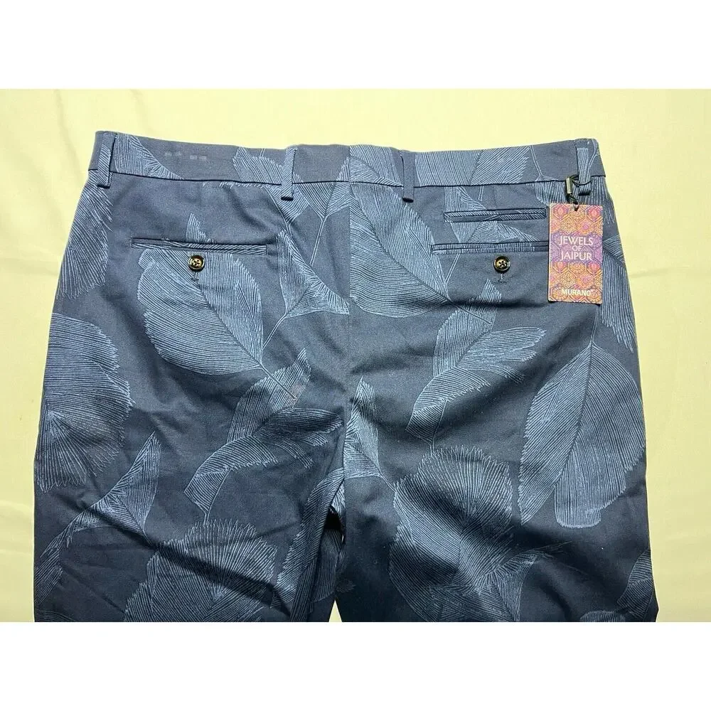 NWT Murano Men's Evan Extra Slim Fit Navy Blue Leaf Print Pants - Size 38x28.5* - Picture 4 of 8